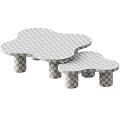 Modern Petal Shaped Coffee Table With Wooden And Black Finish And Cylindrical Legs