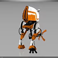 Orange and White Biomorphic Robot Character With Mechanical Legs Head 3d model