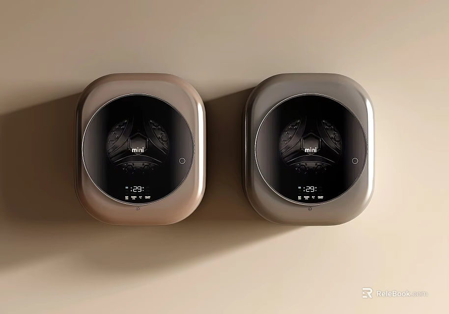 Two Wall Mounted Washing Machines in Different Colors with Modern Circular Front Panels 3d model 