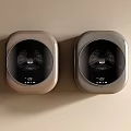 Two Wall Mounted Washing Machines in Different Colors with Modern Circular Front Panels