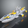 Sci Fi Warship Model With Futuristic Gray Yellow Design Turrets And Antennas