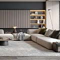 Modern Living Room Interior Design With L Shaped Sofa Bookshelves And Pendant Lights