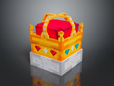 Pixel Style Clothing Accessories Storage Box With Golden Frame Red Pad And Colorful Jewels 3d model