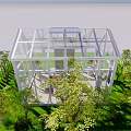 Transparent Glass Villa Balcony With White Frame Skylights Green Lawn And Red Flowers