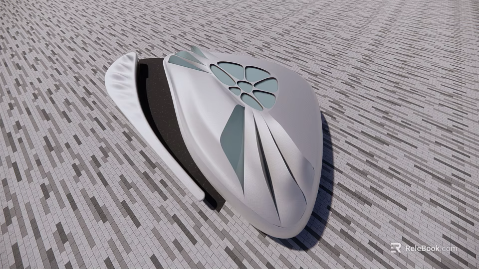 White Modern Decorative Object With Floral Pattern On Tile Floor 3d model 