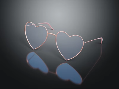Trendy Heart Shaped Sunglasses With Pink Frame And Reflective Detail Design 3d model