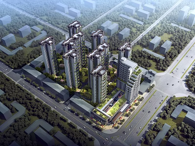 Modern High Rise Residential Towers With Green Landscaped Surroundings In Urban Area 3d model