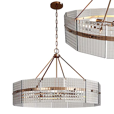 Modern Circular Chandelier with Copper Frame and Glass Grid Panels Design 3d model