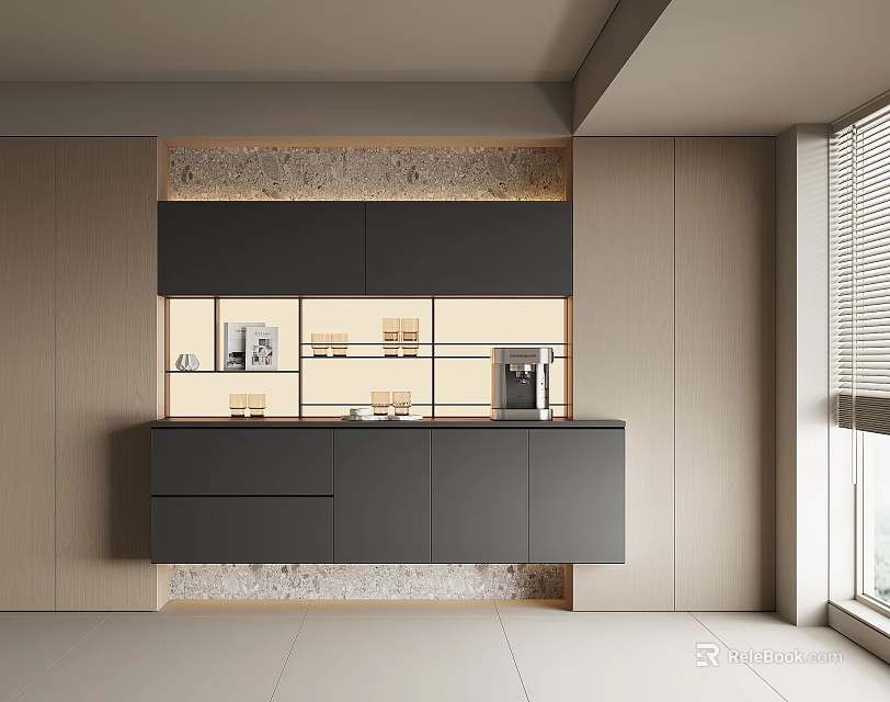 Elegant Modern Wine Cabinet Interior Design With Glass Shelves And LED Lighting Accents 3d model 