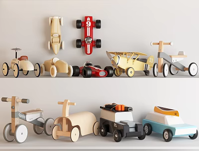 Display Of Wooden And Plastic Toy Cars Planes And Bikes 3d model Display Of Wooden And Plastic Toy Cars Planes And Bikes 3d model