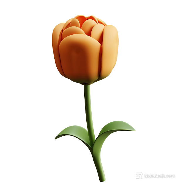 Vibrant Orange Tulip Plant with Green Stem and Fresh Healthy Leaves 3d model 