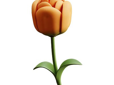 Vibrant Orange Tulip Plant with Green Stem and Fresh Healthy Leaves 3d model