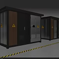 Outdoor Public Electrical Distribution Cabinets With Modern Design Warning Signs Caution Tape And Railing