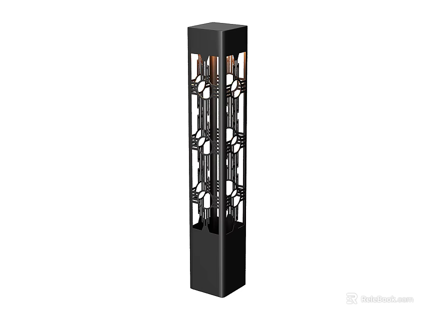 Black Outdoor Column Light With Geometric Cutout Design For Garden Decoration 3d model 