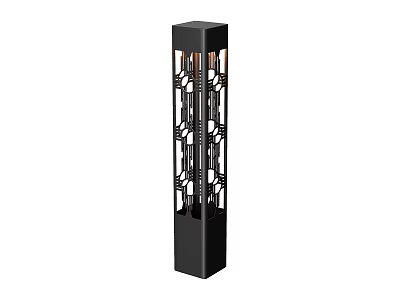 Black Outdoor Column Light With Geometric Cutout Design For Garden Decoration 3d model