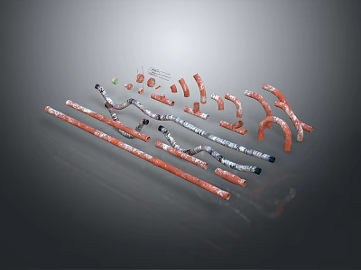 Orange And White Decorative Strips With Various Curved And Straight Shapes 3d model