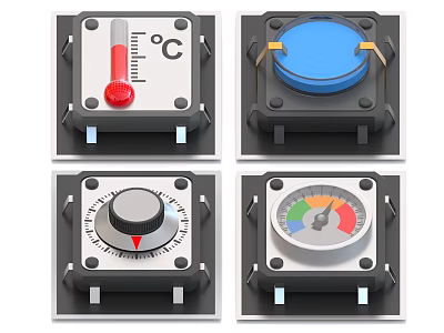 Industrial Equipment Control Panels Featuring Temperature Gauge Blue Button Dial And Colorful Meter 3d model