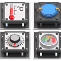 Industrial Equipment Control Panels Featuring Temperature Gauge Blue Button Dial And Colorful Meter