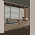Modern Bay Window Cabinet Design With Wooden Desk Chair Cushion And Lamp