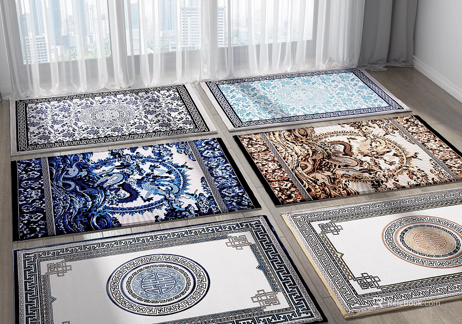 Stylish Square Rugs With Various Patterns And Colorful Designs For Home Decor 3d model