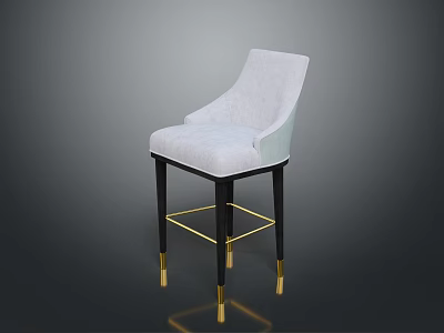 Light Colored Upholstered Bar Stool With Black Legs And Gold Accents 3d model