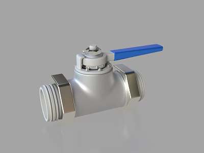 Stainless Steel Pipeline Ball Valve Featuring Blue Handle And Connecting Ports 3d model