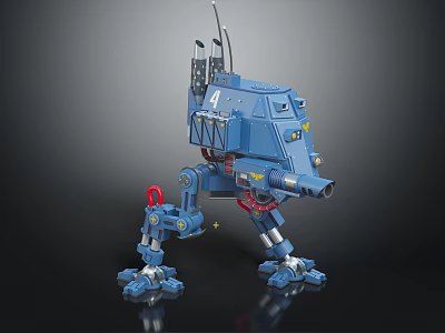 Blue Mechanical Four Legged Robot Character With Weapon Antenna And Sci Fi Creature Design Number 4 3d model