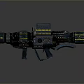 Futuristic Sci Fi Weapon with Mechanical Structure Yellow Accent Stripes and Heavy Duty Design 3d model