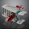 Vintage Biplane Model With Red Fuselage White Wings And Blue Stripes On Gray Background