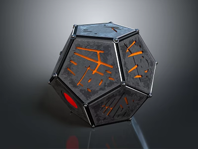 Modern Decorative Polyhedral Furniture Featuring Metallic Texture Gray Black Tones Orange Lines And Red Circle 3d model