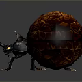 Mystical Beetle Creature With Metallic Black Exoskeleton Wings Multiple Legs And Orange Cracked Sphere