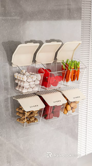 Transparent Wall Mounted Spice Jars With Lids For Storing Garlic Carrots And Vegetables 3d model 