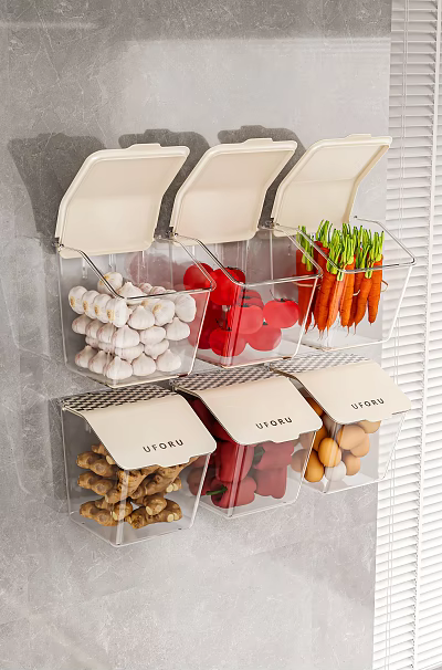 Transparent Wall Mounted Spice Jars With Lids For Storing Garlic Carrots And Vegetables 3d model