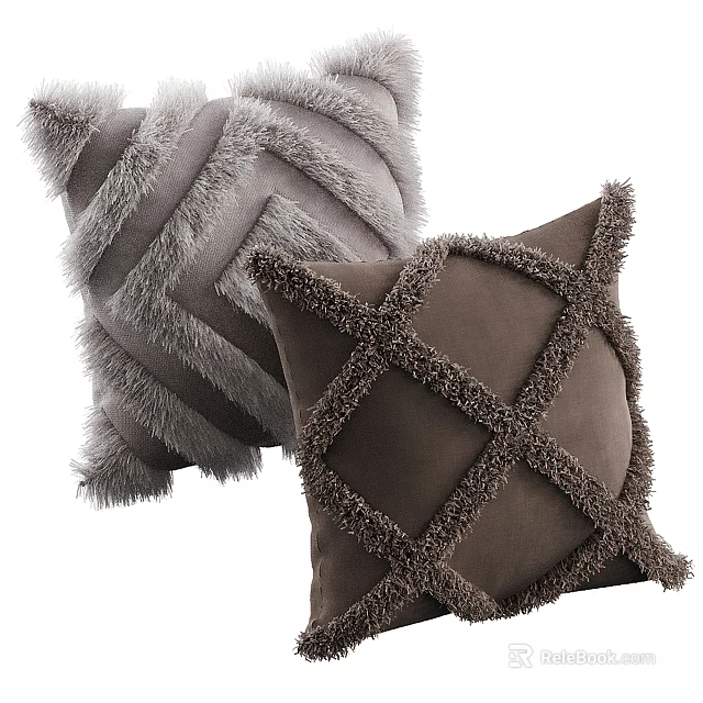 Plush Decorative Pillows With Textured Patterns In Gray And Brown 3d model