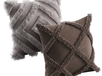 Plush Decorative Pillows With Textured Patterns In Gray And Brown 3d model