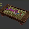 Ancient Scene Miniature Model With Wooden Tray And Green Hexagonal Grid Ground