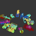 Various Yellow Construction Functional Vehicles Including Bulldozers Loaders Arranged In Circle