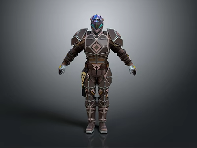 Armored Fantasy Character 3D Model With Blue Helmet And Detailed Armor 3d model
