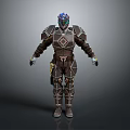 Armored Fantasy Character 3D Model With Blue Helmet And Detailed Armor