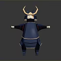 Cute Samurai Game Film Character With Blue Armor And Golden Horned Helmet