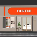 Modern DERENI Storefront With Orange Curved Sign Glass Door Window And Green Plant