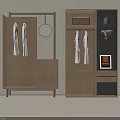 Modern Wooden Wardrobe With Hanging Area Drawers And Mirror Shelves Decorative Items And Photo Frame