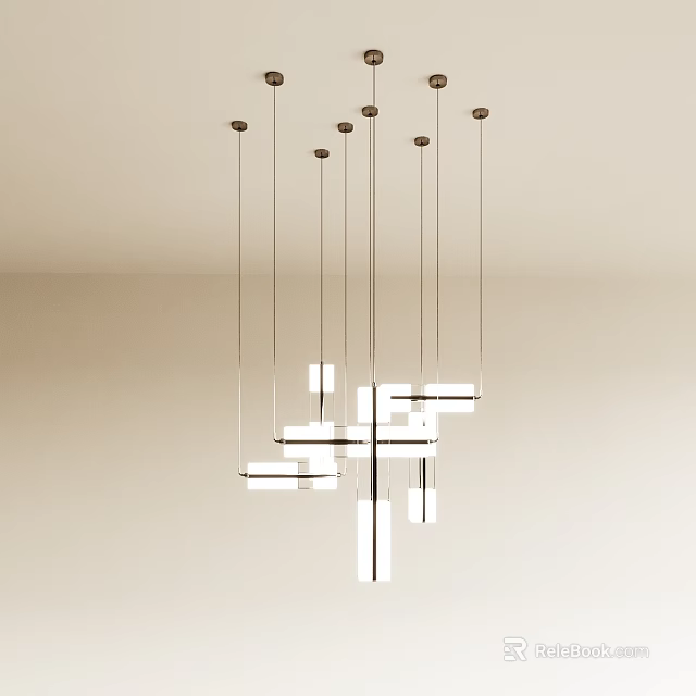 Modern Minimalist Chandelier With Multiple Hanging Lights Geometric Metal Frame And White Shades 3d model 