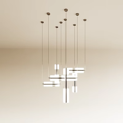 Modern Minimalist Chandelier With Multiple Hanging Lights Geometric Metal Frame And White Shades 3d model