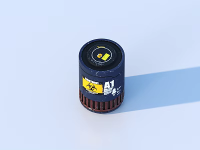 Cylindrical Device With A1 Label And Yellow Warning Sign On Blue Background 3d model