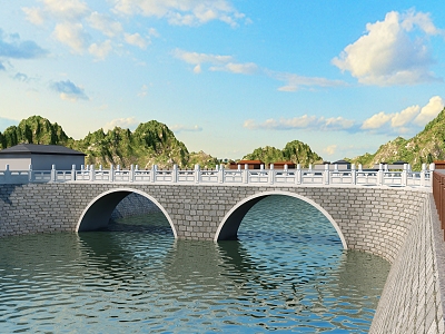 New Chinese-style Bridge Small Bridge Mountain Railing River model