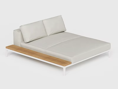Modern Lazy Sofa With Light Color Cushions White Metal Frame And Wooden Side Shelf 3d model
