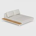 Modern Lazy Sofa With Light Color Cushions White Metal Frame And Wooden Side Shelf