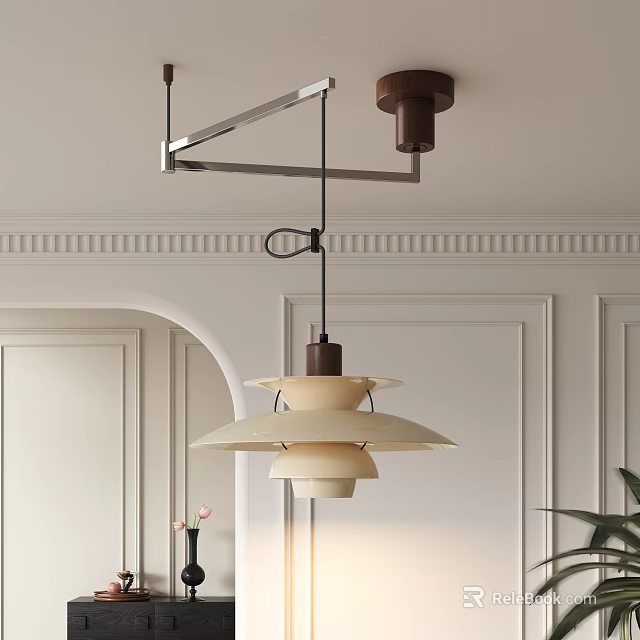 Modern Multi Tiered Chandelier With Cream Shades And Metal Frame In Elegant Interior 3d model 