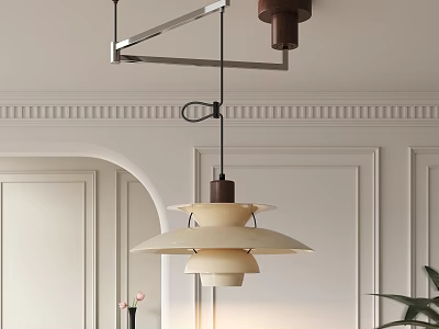 Modern Multi Tiered Chandelier With Cream Shades And Metal Frame In Elegant Interior 3d model